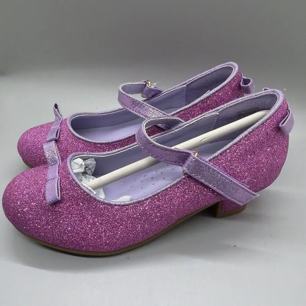 Girls Dress Shoes 1.3inch Low Heel Dance Shoes Bow Glitter Wedding Party Shoes